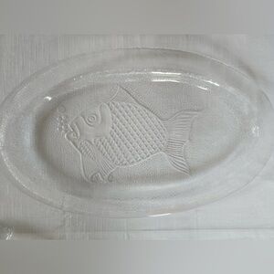 Vintage 1970s Arcoroc Glass Poisson (Fish) Plates Set and Fish Serving Tray